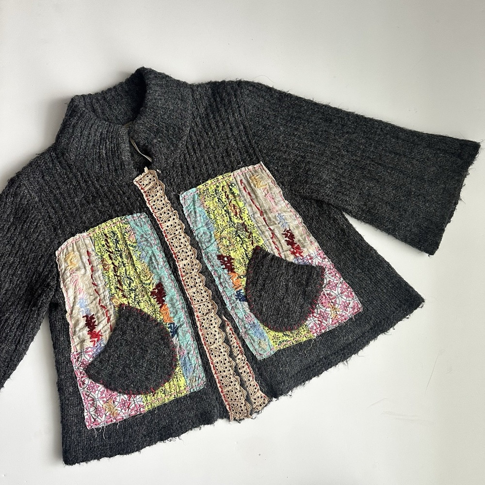 Free People Grandma Goes West Patchwork Cardigan Sweater Womens Size Medium